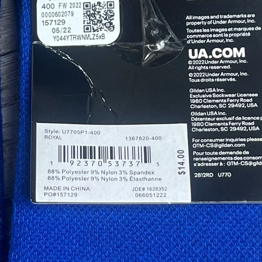 2 Under Armour UA Team Cushioned‎ Crew Socks Royal Blue Men 8.5 13 Women 10 14